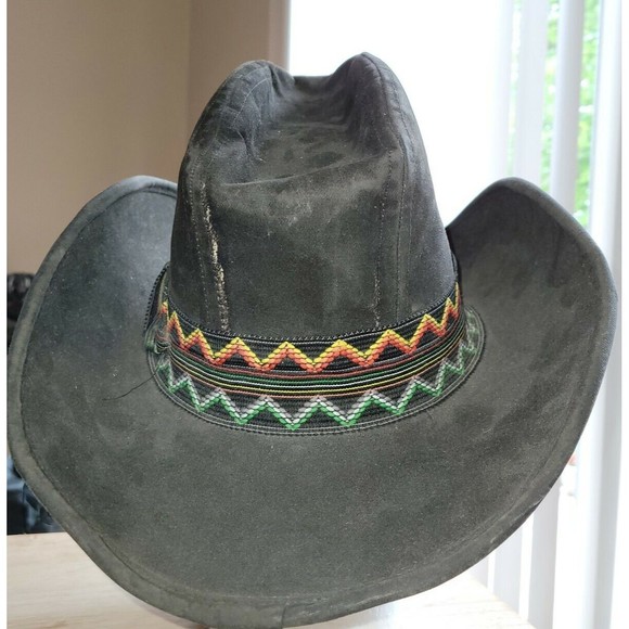 VTG UNITED HATTERS CAP & MILLINERY Black Suede COWBOY HAT SZ XL Colorful Band - Picture 5 of 12